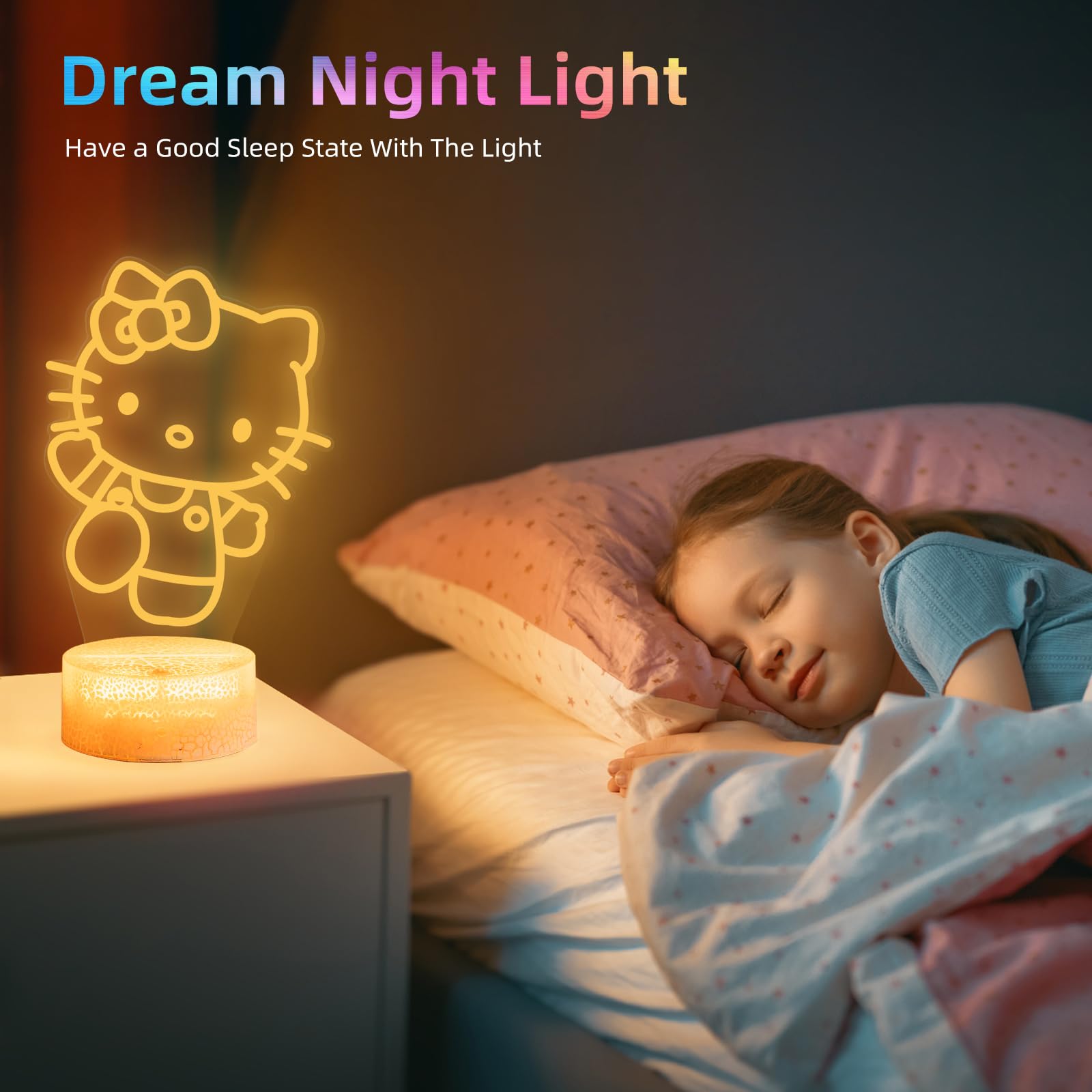 Louhh Kitty Night Light supports USB or battery start for placement.