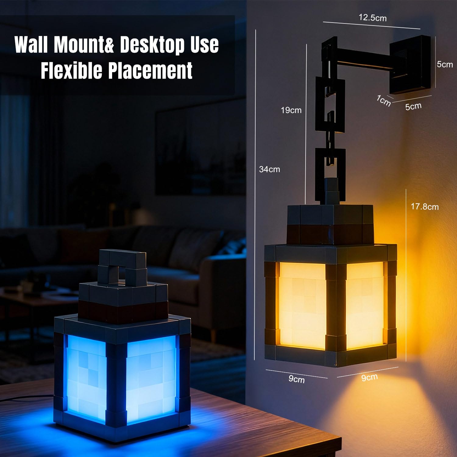 Louhh Pixelated Lantern Night Light includes remote control for easy adjustments