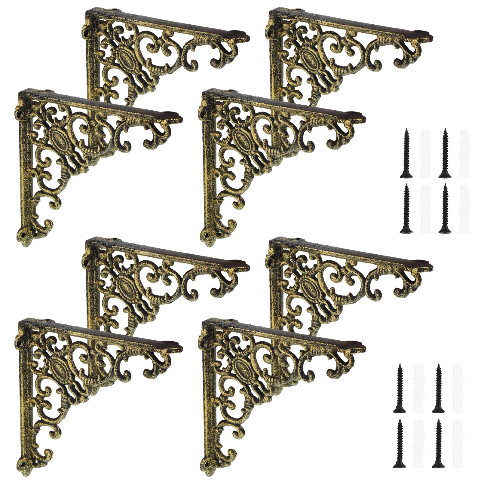 Lounsweer antique brass shelf bracket, 8inch wall-mount provides sturdy kitchen shelving.