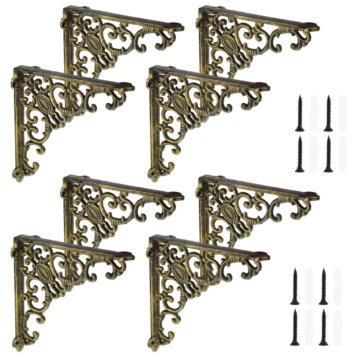 Lounsweer antique brass shelf bracket, 8inch wall-mount provides sturdy kitchen shelving.