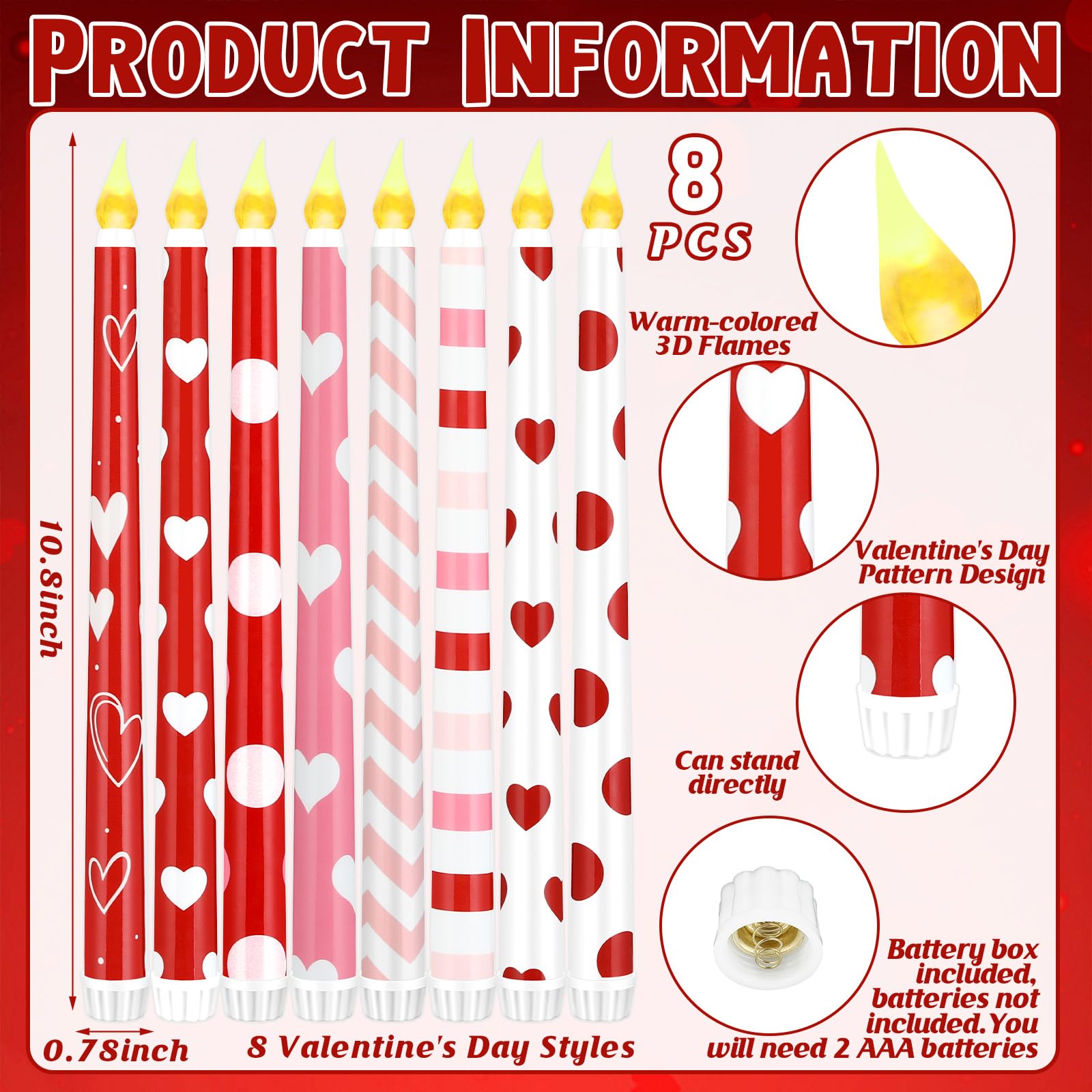 Lounsweer Valentine flameless taper candles for bedroom décor provide ambient, worry-free light.