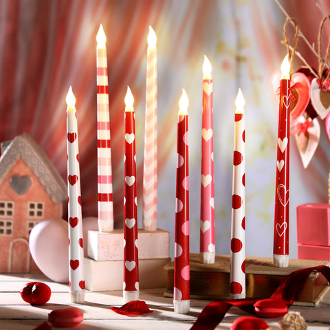 Lounsweer Valentine flameless taper candles with LED wick simulate real flame safely.