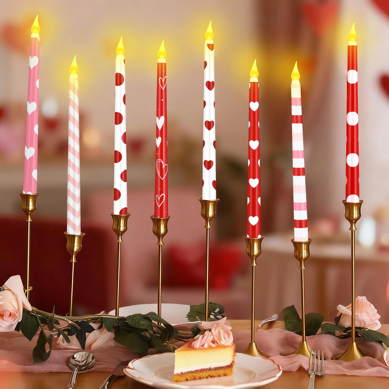 Lounsweer Valentine flameless taper candles for living room décor offer elegant glow.