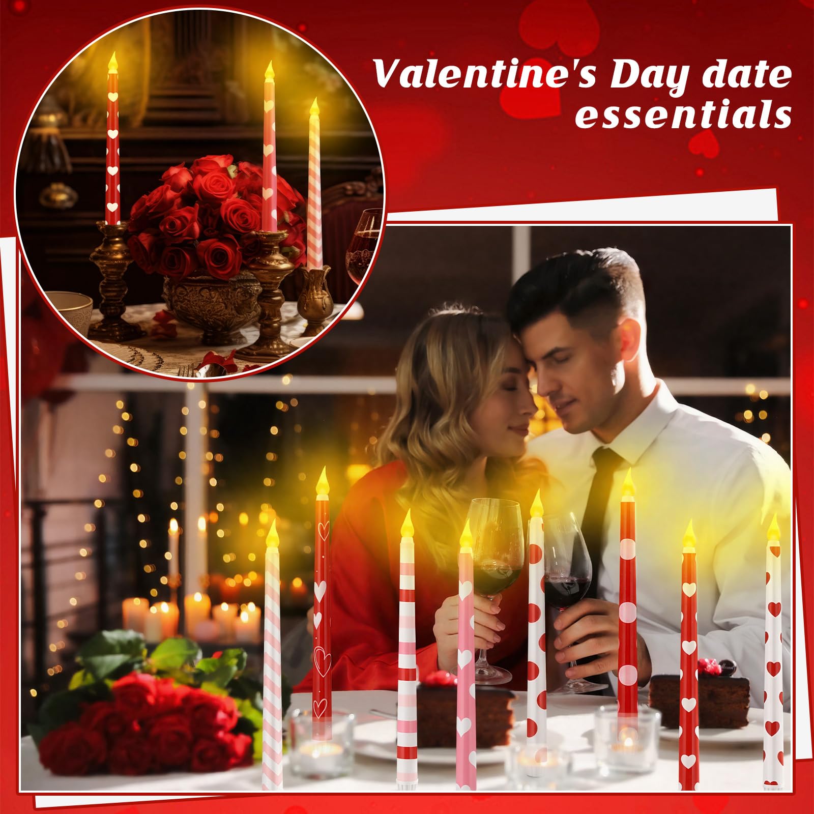 Lounsweer Valentine flameless taper candles in red heart design offer romantic, mess-free lighting.