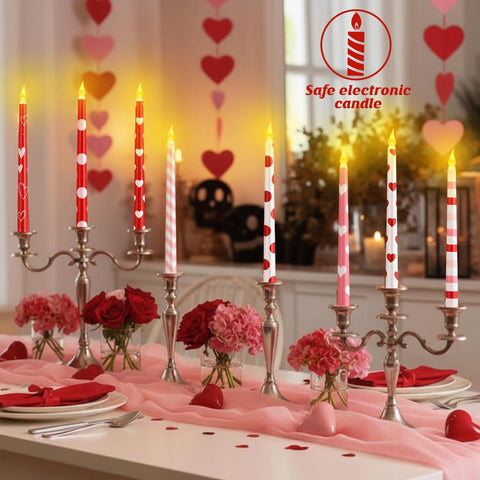 Lounsweer Valentine flameless taper candles wall-friendly design creates decorative accents safely.