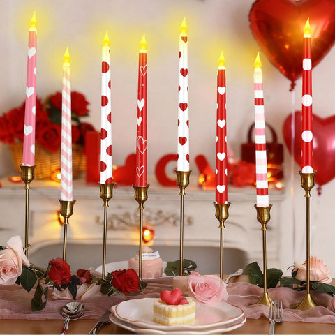 Lounsweer Valentine flameless taper candles in white heart design bring soft, flickering glow safely.