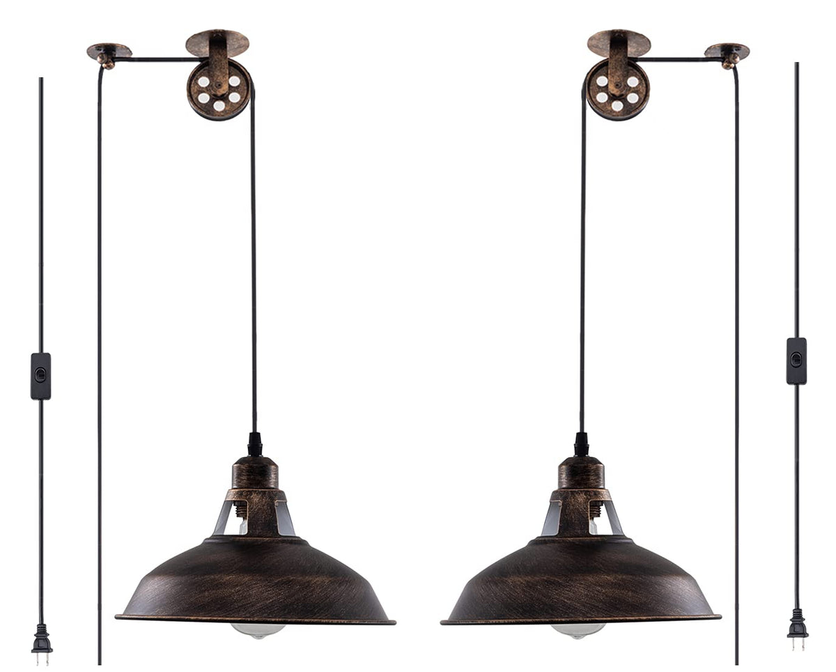 Lovefindahome pulley pendant light aged bronze, ideal for warm dining spaces.