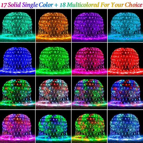 Lovelite 240 LED net lights brighten tree branches with vibrant color.