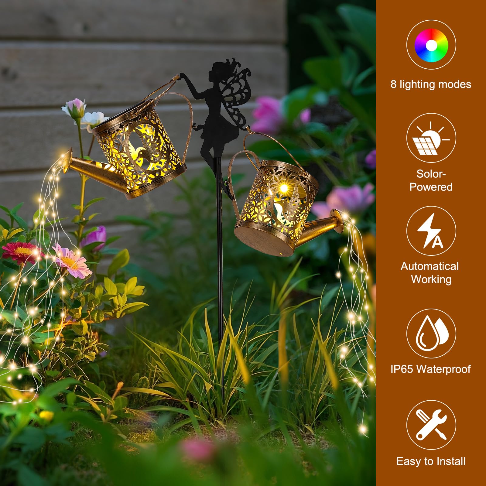 LOVERUIS warm-white LED copper wire strings create a soft evening glow along paths.