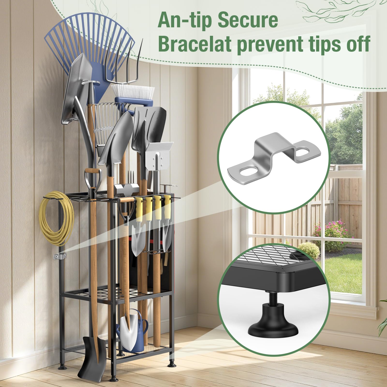 Lovind Garden Tool Organizer durable steel frame resists rust for outdoor use.