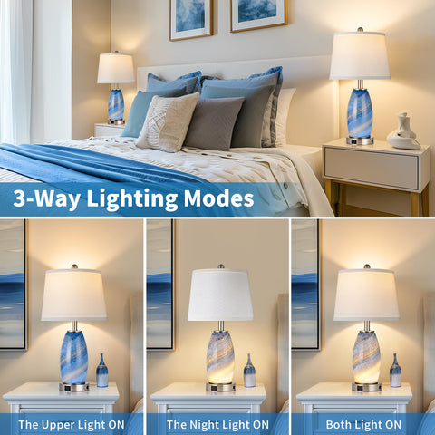 Lovlast blue lamps with textured glass finish adds modern style to living spaces