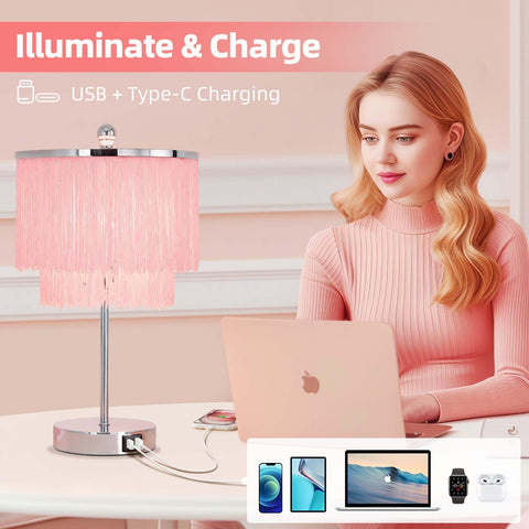 Lovlast pink lamp adds chrome-based modern style to a dresser setup