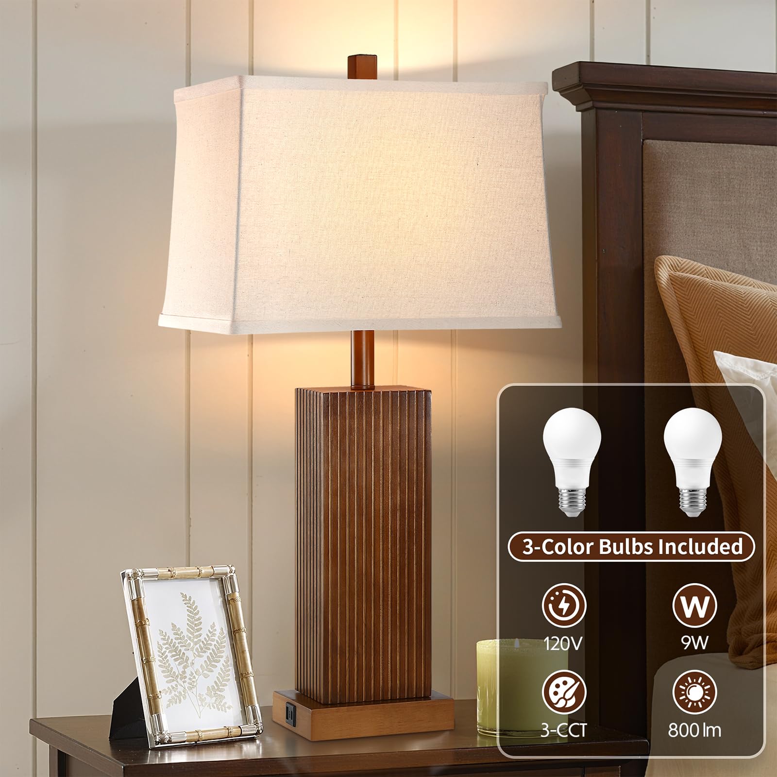 Lovlast walnut wood table lamp set 2 for balanced lighting in living spaces.
