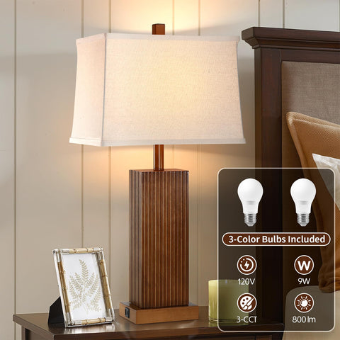 Lovlast walnut wood table lamp set 2 for balanced lighting in living spaces.