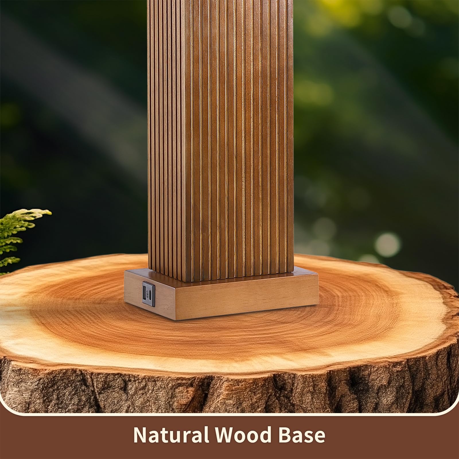 Lovlast wood table lamp with beige linen shade for warm, cozy ambiance.