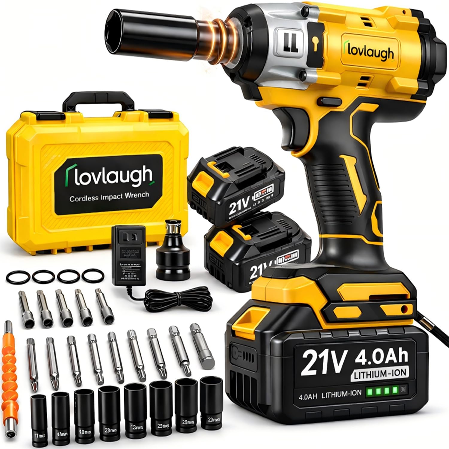 Lovlaugh cordless impact wrench 800nm in action demonstrating high-torque performance for stubborn lug nuts.