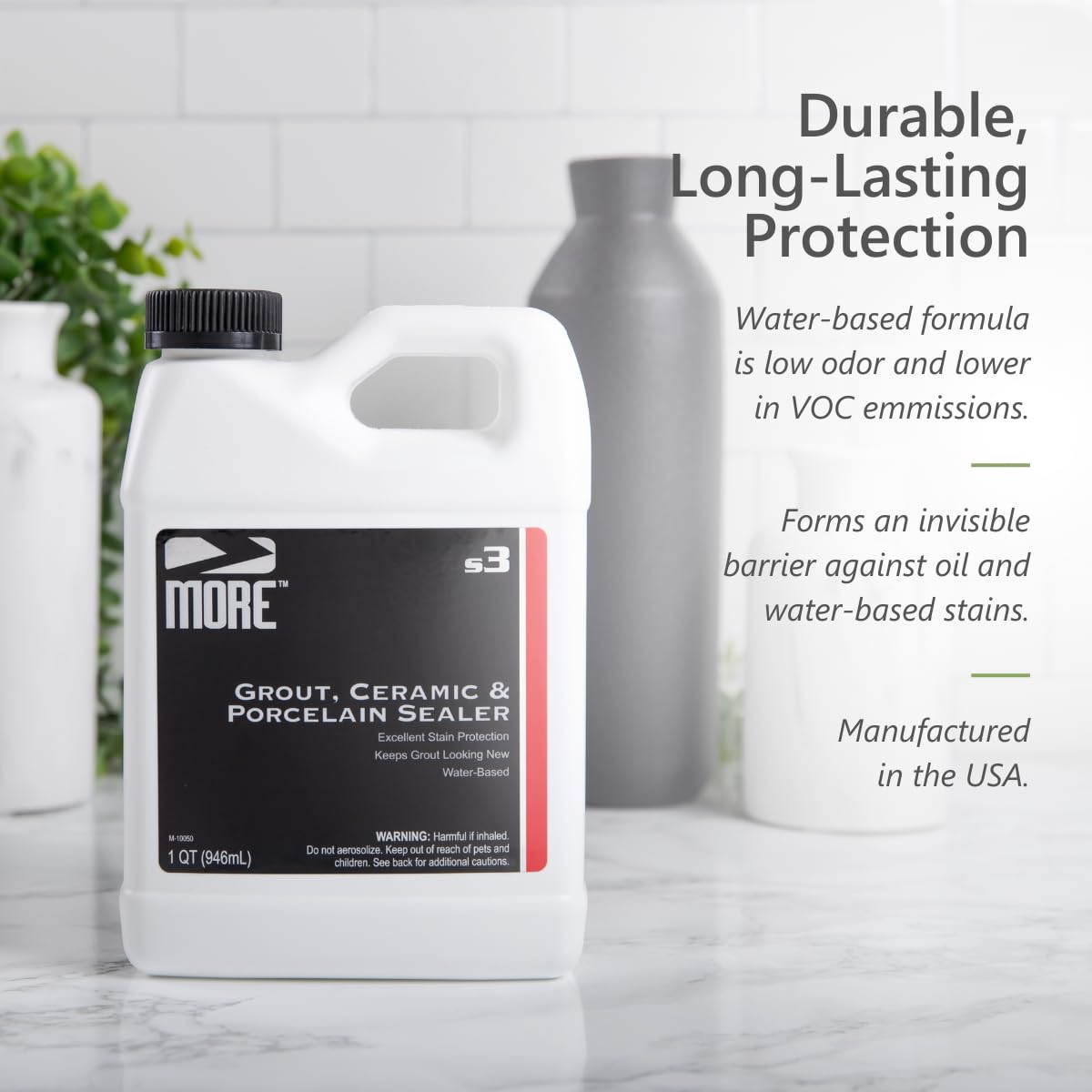 Low-odor unscented formula label on MORE Sealer bottle
