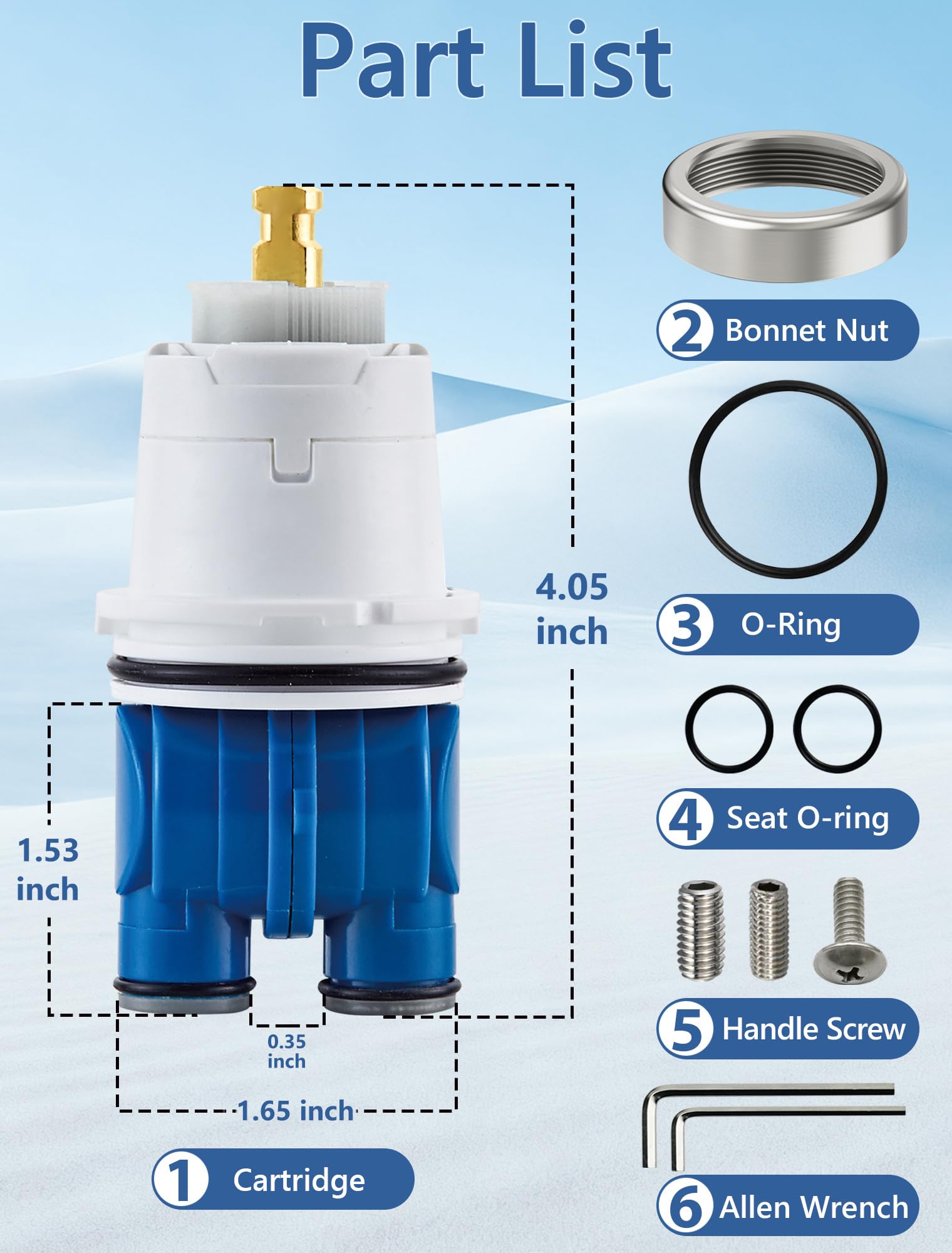 LOWCUS shower cartridge demonstrating leak repair capability.