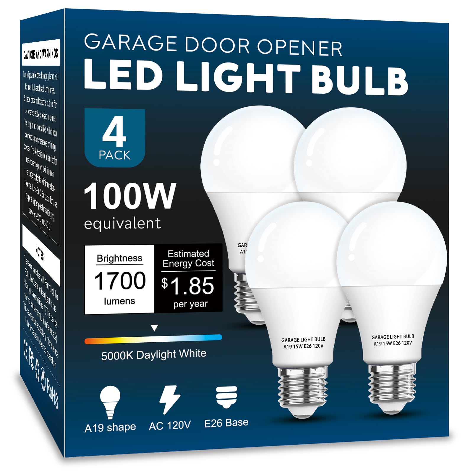 LOXYEE 4-pack garage light bulbs for opener compatibility and bright daylight illumination.