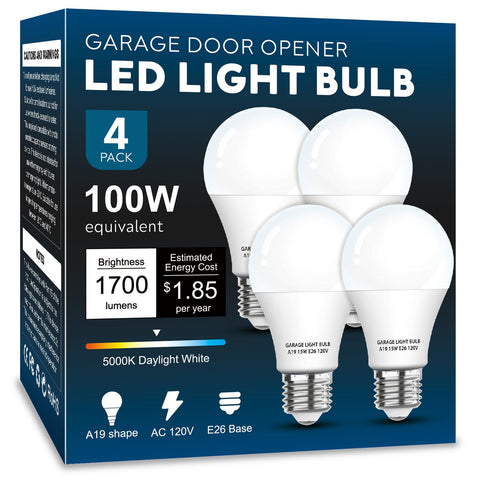 LOXYEE 4-pack garage light bulbs for opener compatibility and bright daylight illumination.