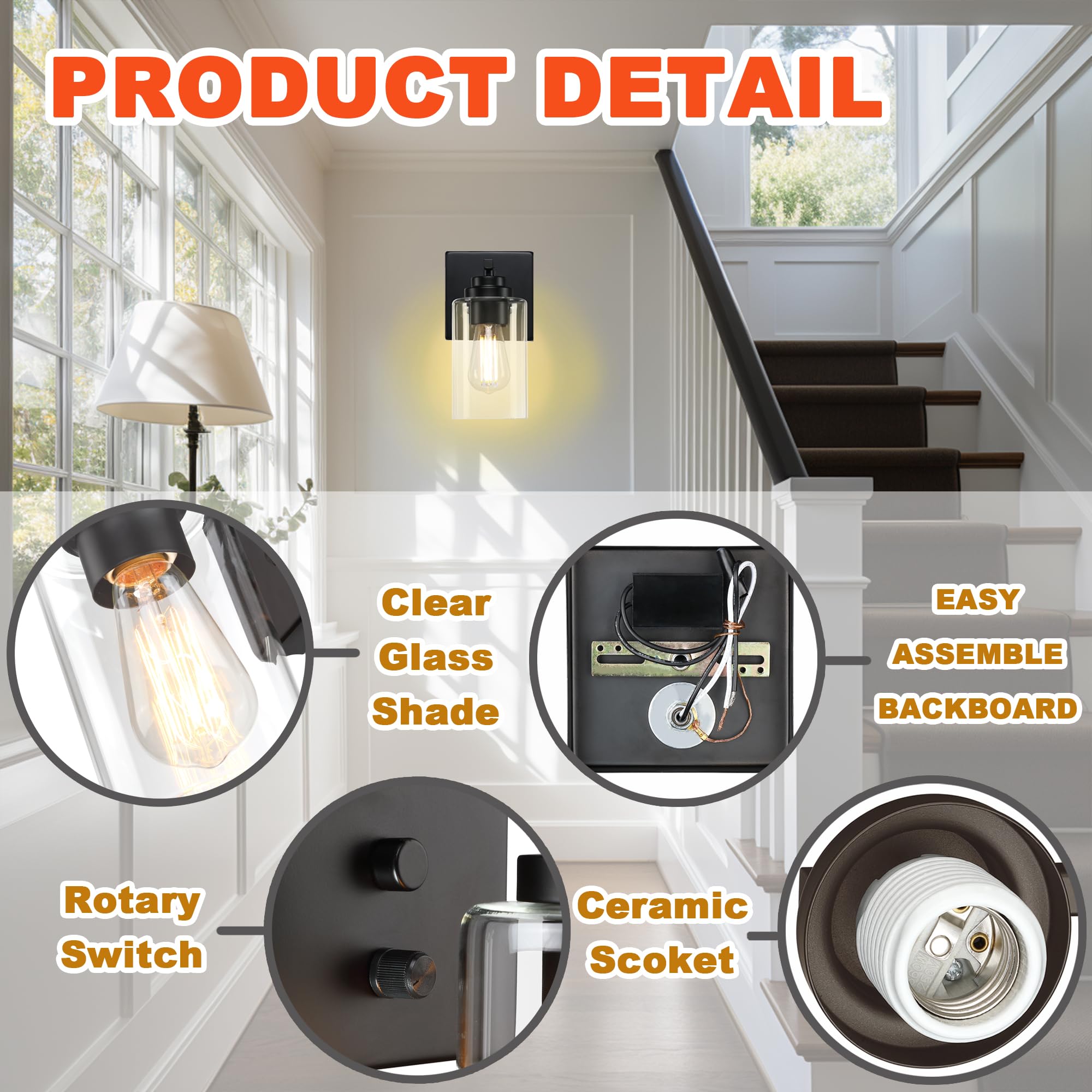 Loyareal wall sconce set2 featuring a clear glass shade for enhanced ambient light.