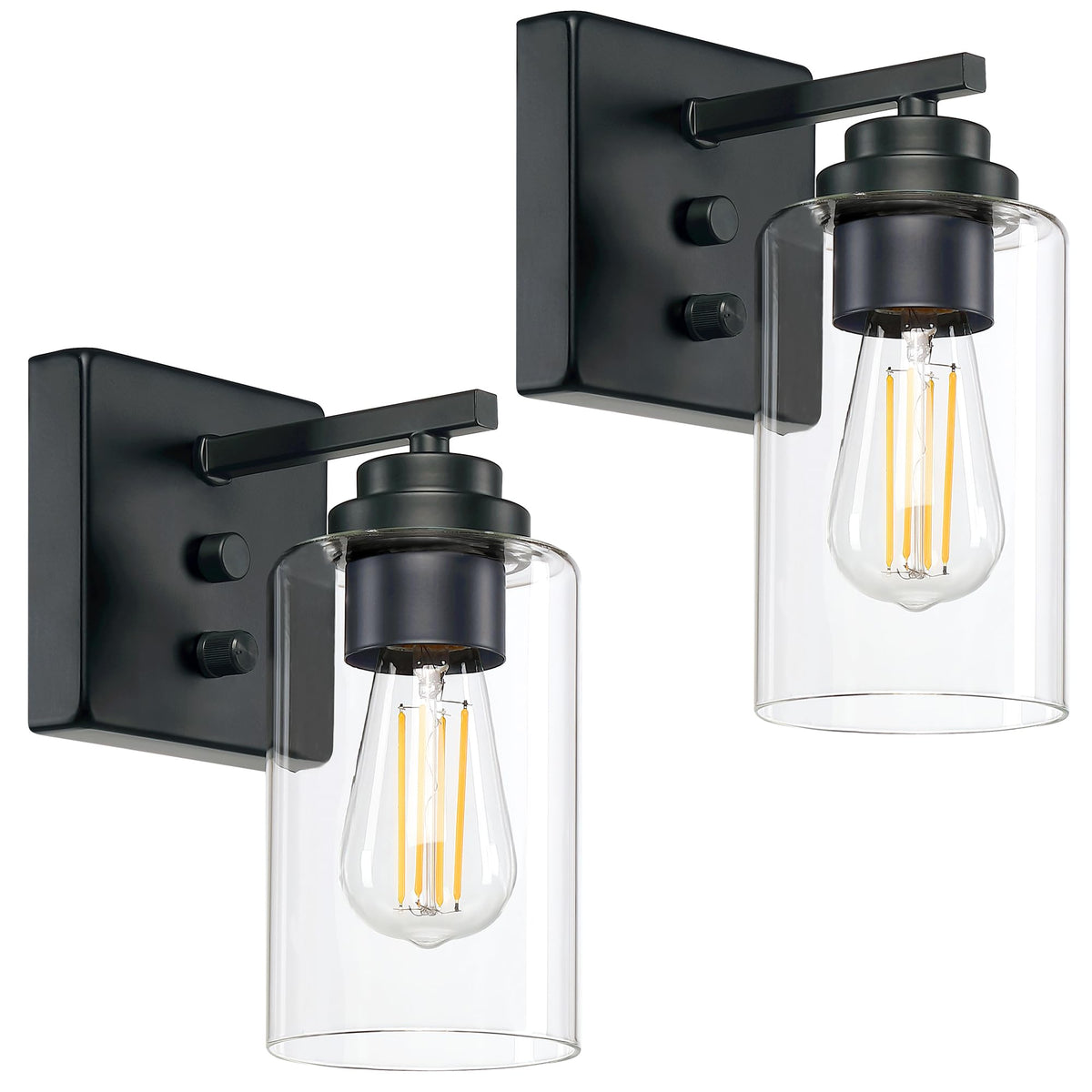 Loyareal wall sconce set2 with matte black finish and rotary switch for adjustable brightness.