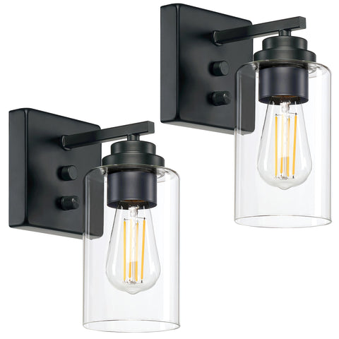 Loyareal wall sconce set2 with matte black finish and rotary switch for adjustable brightness.