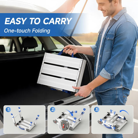 Loyoda step stool doubles as portable seating for outdoor projects.
