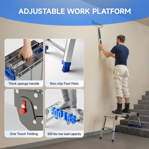 Loyoda work platform showing four adjustable heights for versatile tasks.