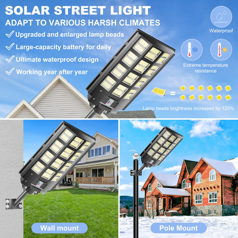 LOYOELE 9000W solar street light back view highlighting rugged IP66 housing