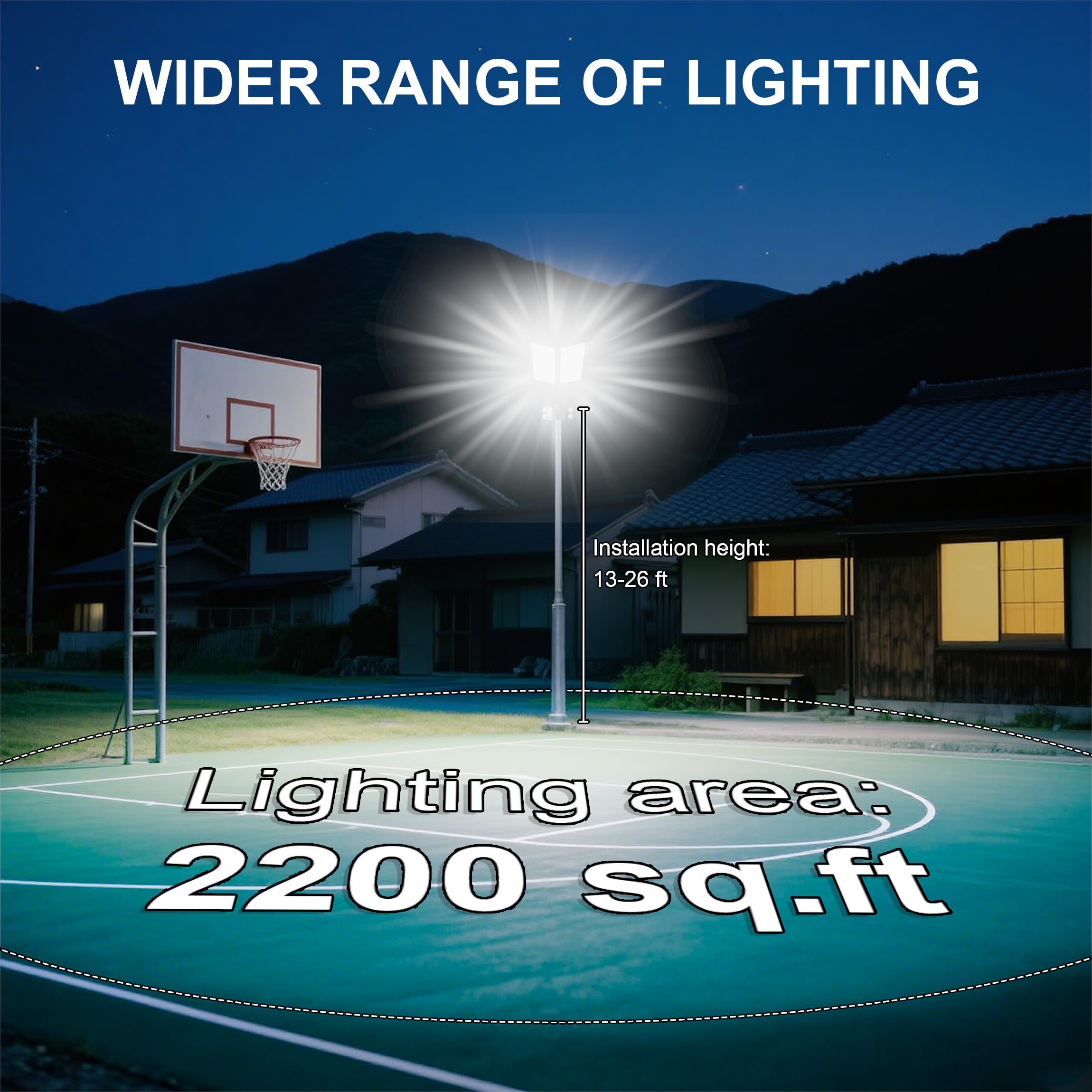 Loyoele solar street light provides 240-degree coverage for even illumination.