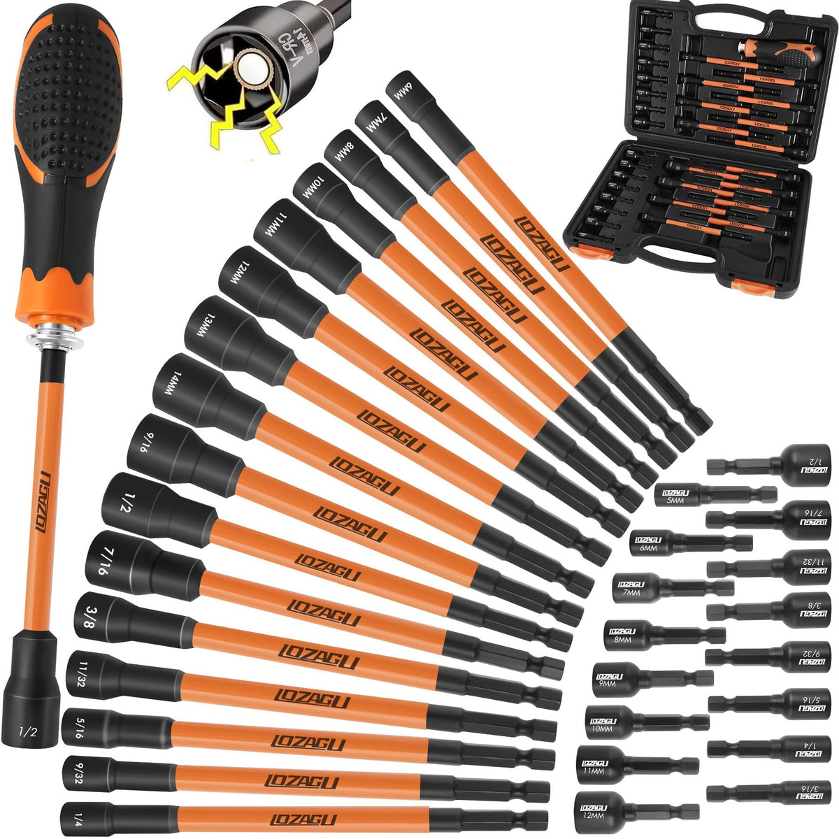 LOZAGU nut driver set long-handle 6in for tight spaces and secure grip.