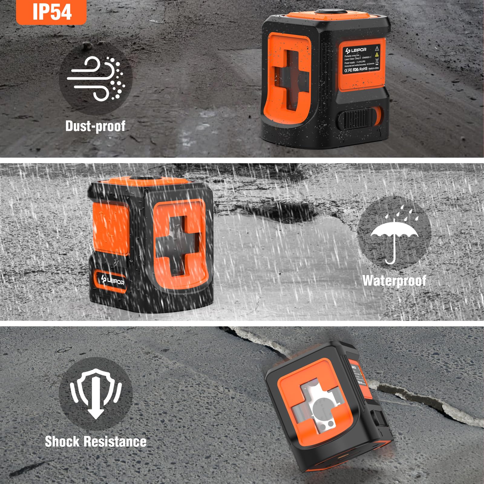 LP LEIPOR IP54 rated to resist dust and splashes on site.