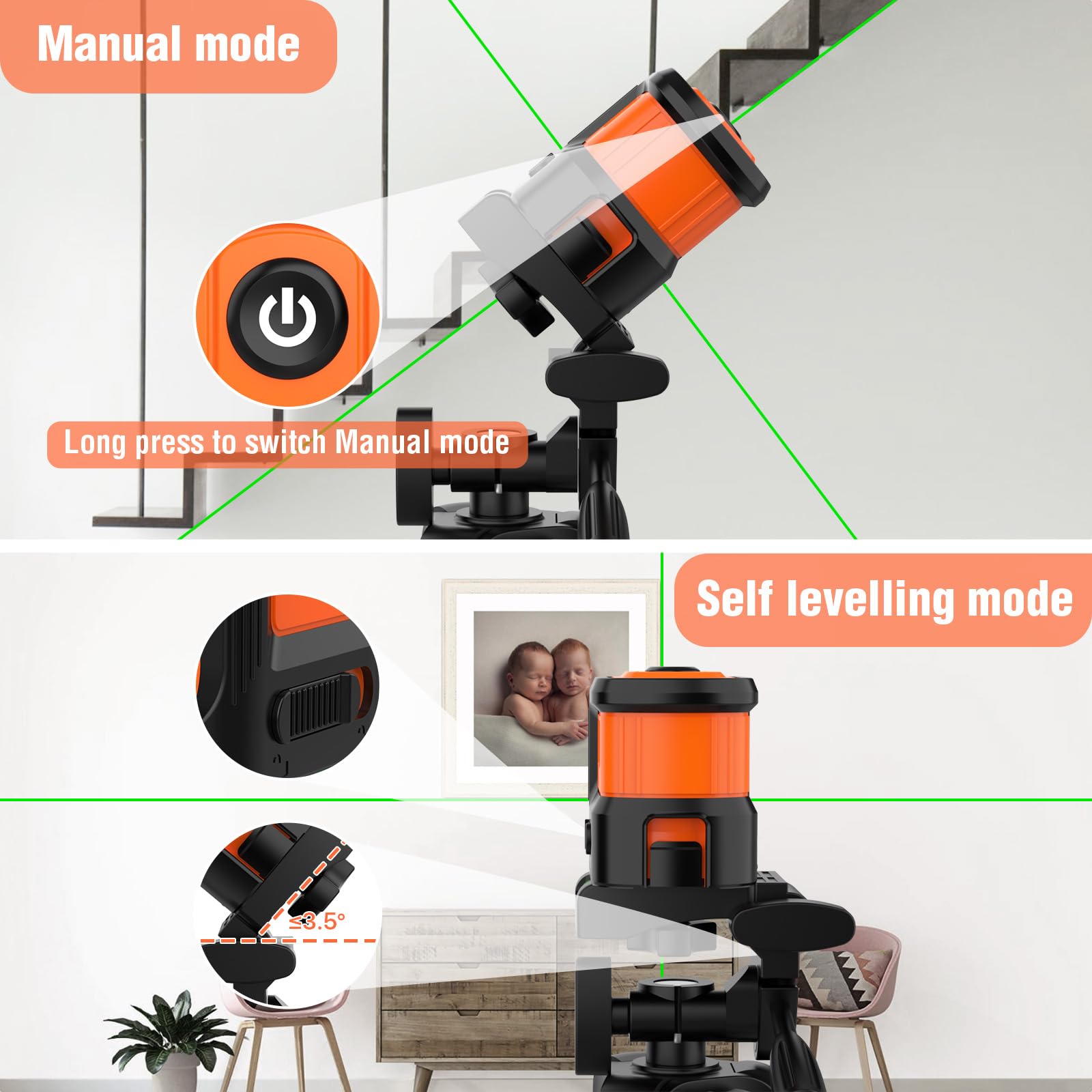 LP LEIPOR self-leveling function maintains straight lines during layout tasks.