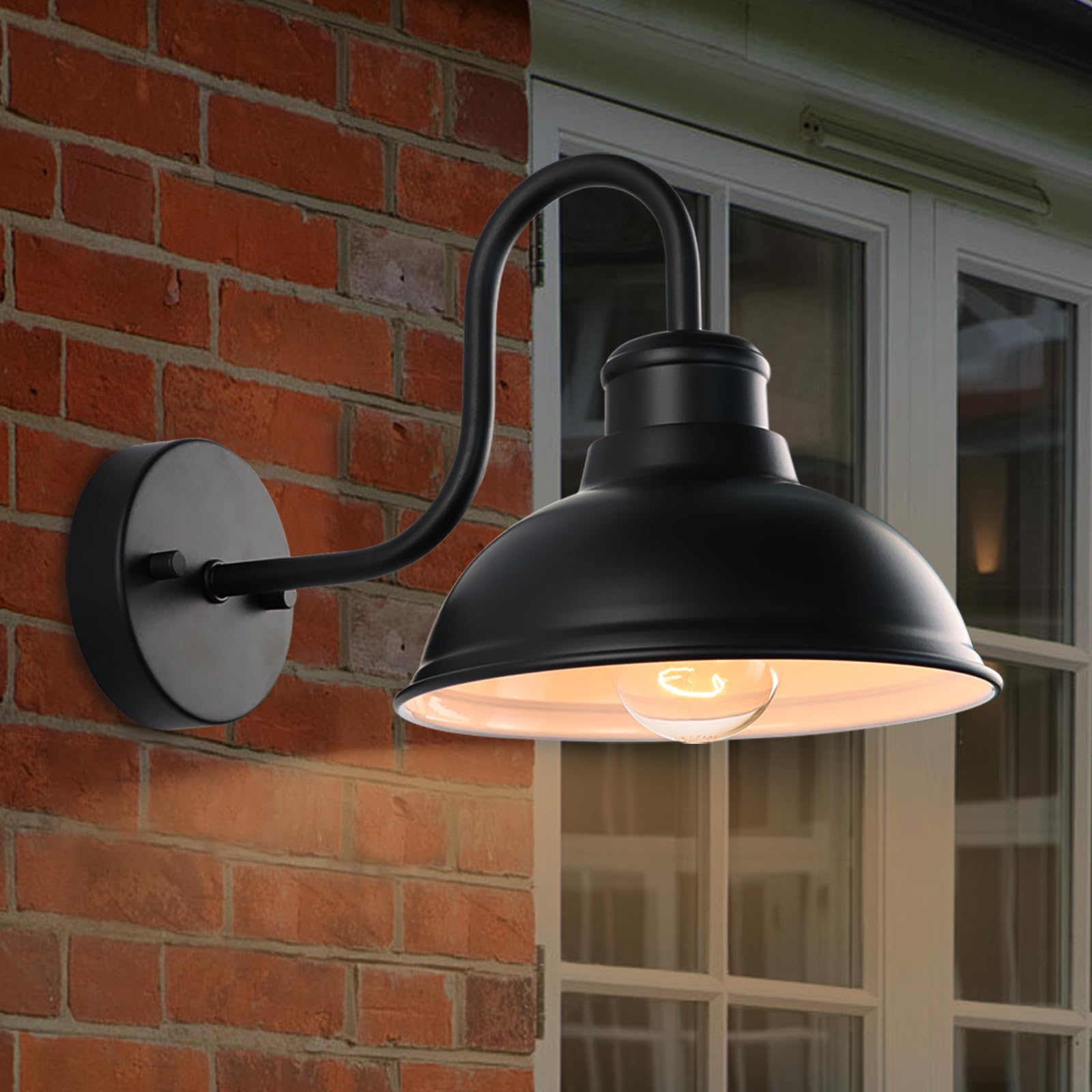 LPRZSG outdoor gooseneck barn light with gooseneck arm for porches and warm exterior illumination.