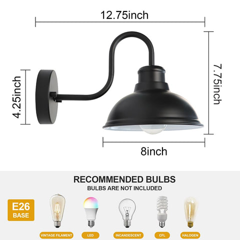 LPRZSG outdoor gooseneck barn light with round shade for porch lighting and farmhouse charm.