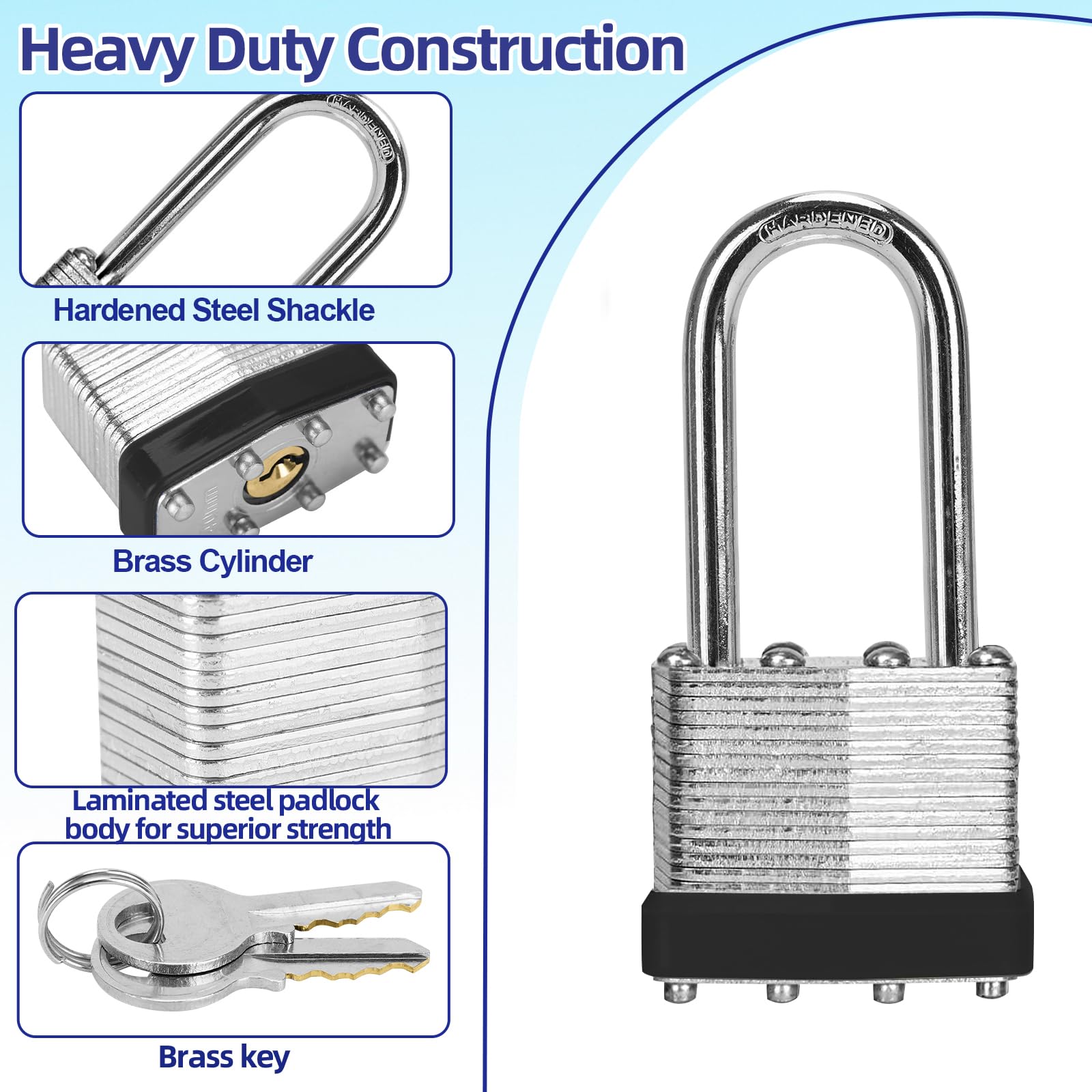 Close-up of LQYN laminated steel padlock showing rugged durability