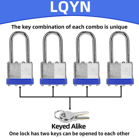 LQYN padlock set includes twelve brass keys for convenient access