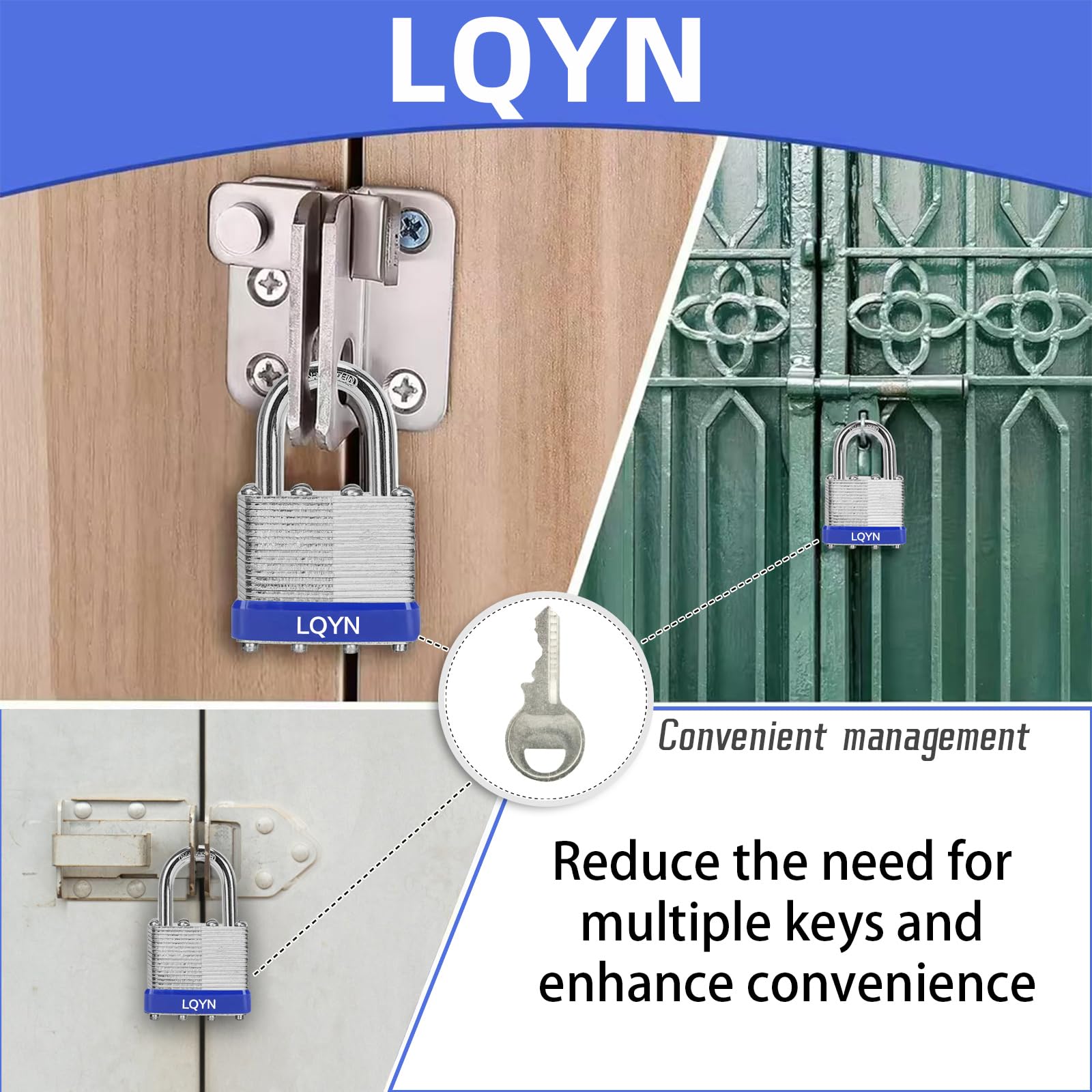 LQYN padlocks with twelve keys provide convenient access.