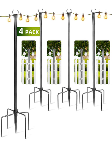 LRYXEG 4-pack 10ft frosted silver poles for patio lighting and year-round decor.