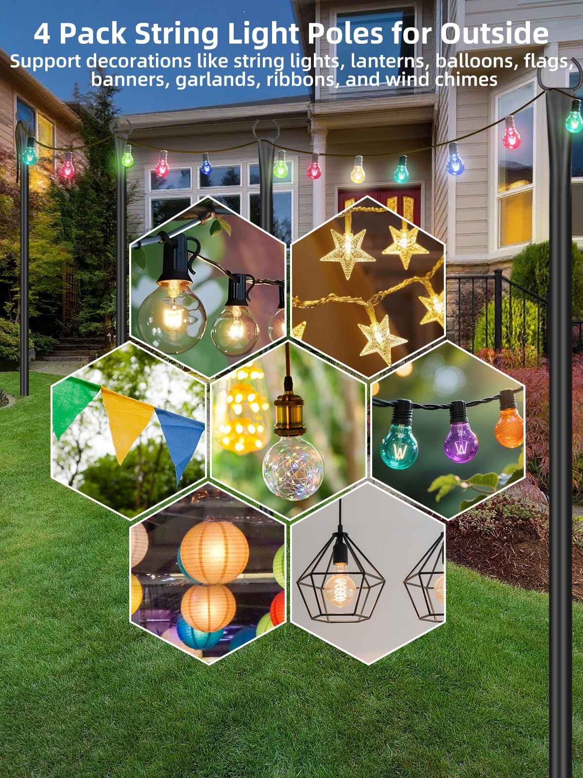 LRYXEG string light poles ground insert for stable outdoor use