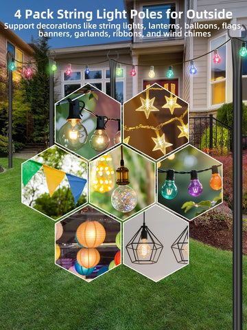LRYXEG string light poles ground insert for stable outdoor use
