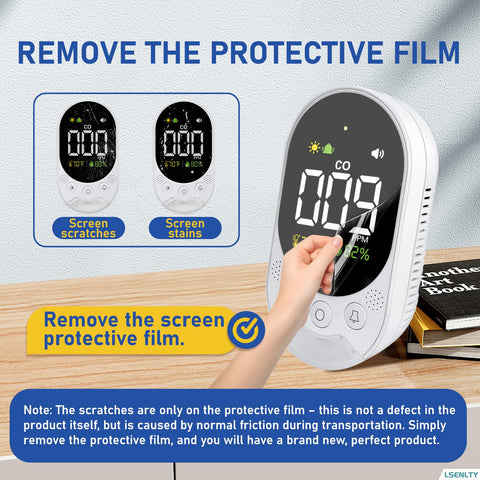 LSENLTY 3-in-1 detector shows CO, temperature, and humidity for quick room checks.