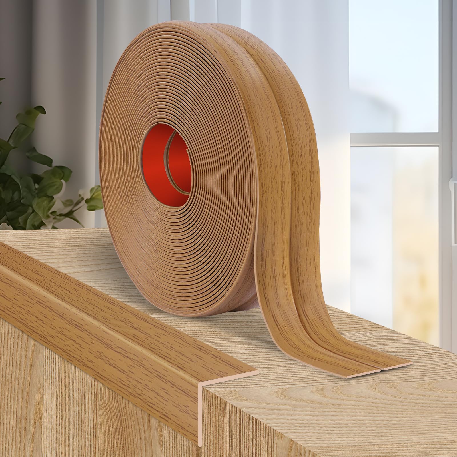 LSGCQ flexible wall corner protector closeup shows wood grain texture for durable edge protection.