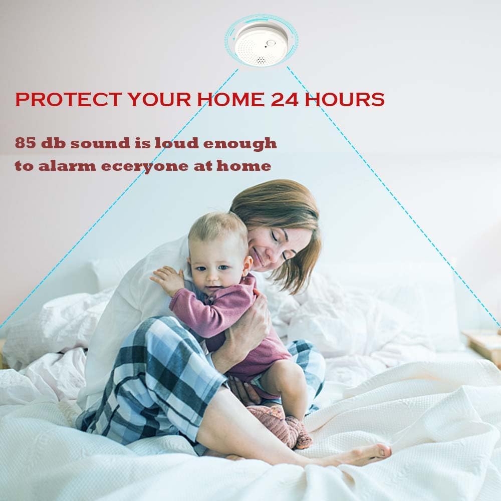LSHOME smoke detector 4-pack in package includes 9V batteries and mounting hardware