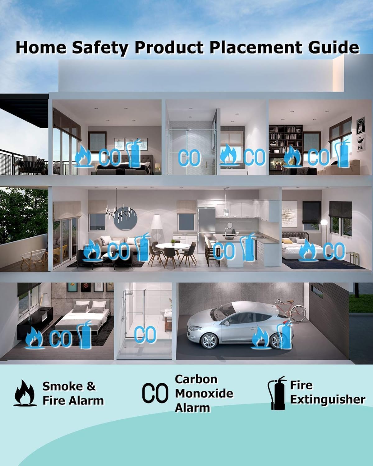 LSHOME smoke detector test-button close-up emphasizes simple weekly checks