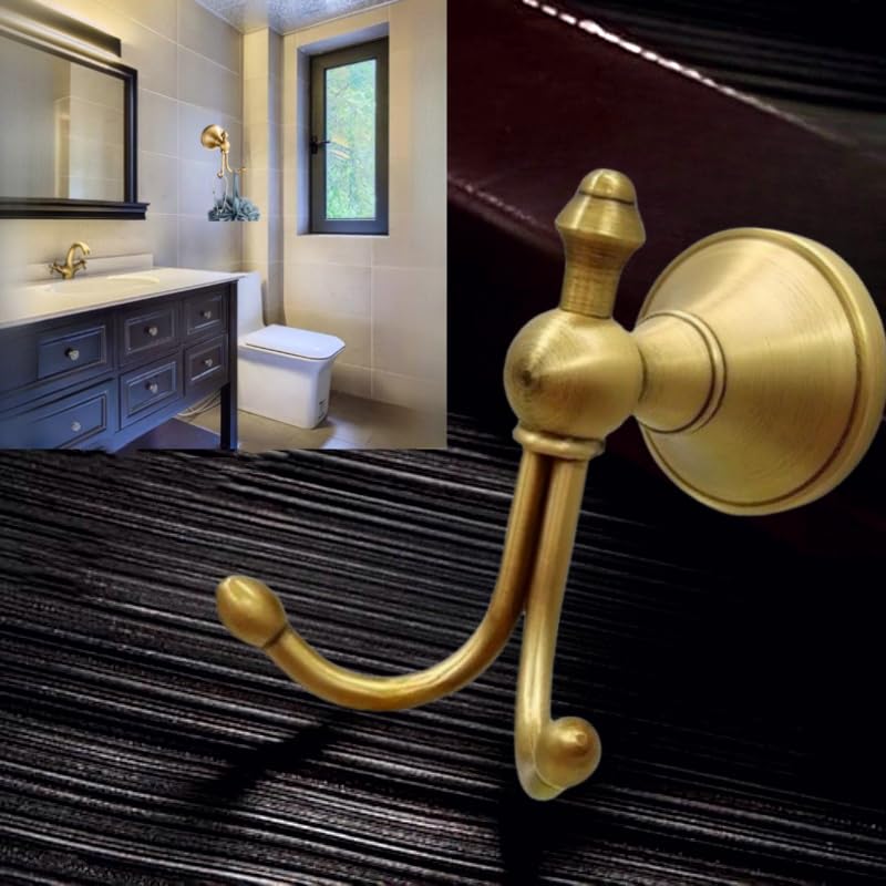 LSWYYP dual-hook brass towel hook saves space and keeps bathroom organized.