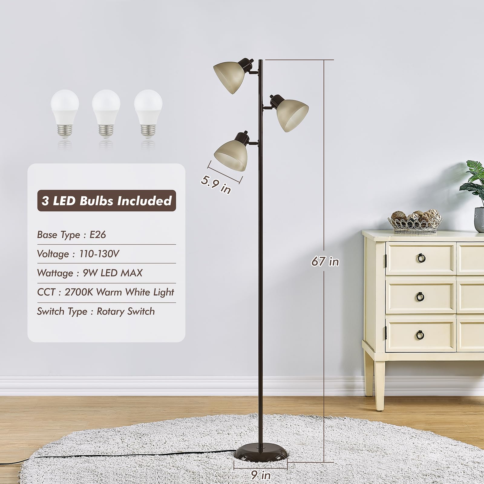 LTGSRC Modern Tree Floor Lamp stands 67 inches tall to fit corners.