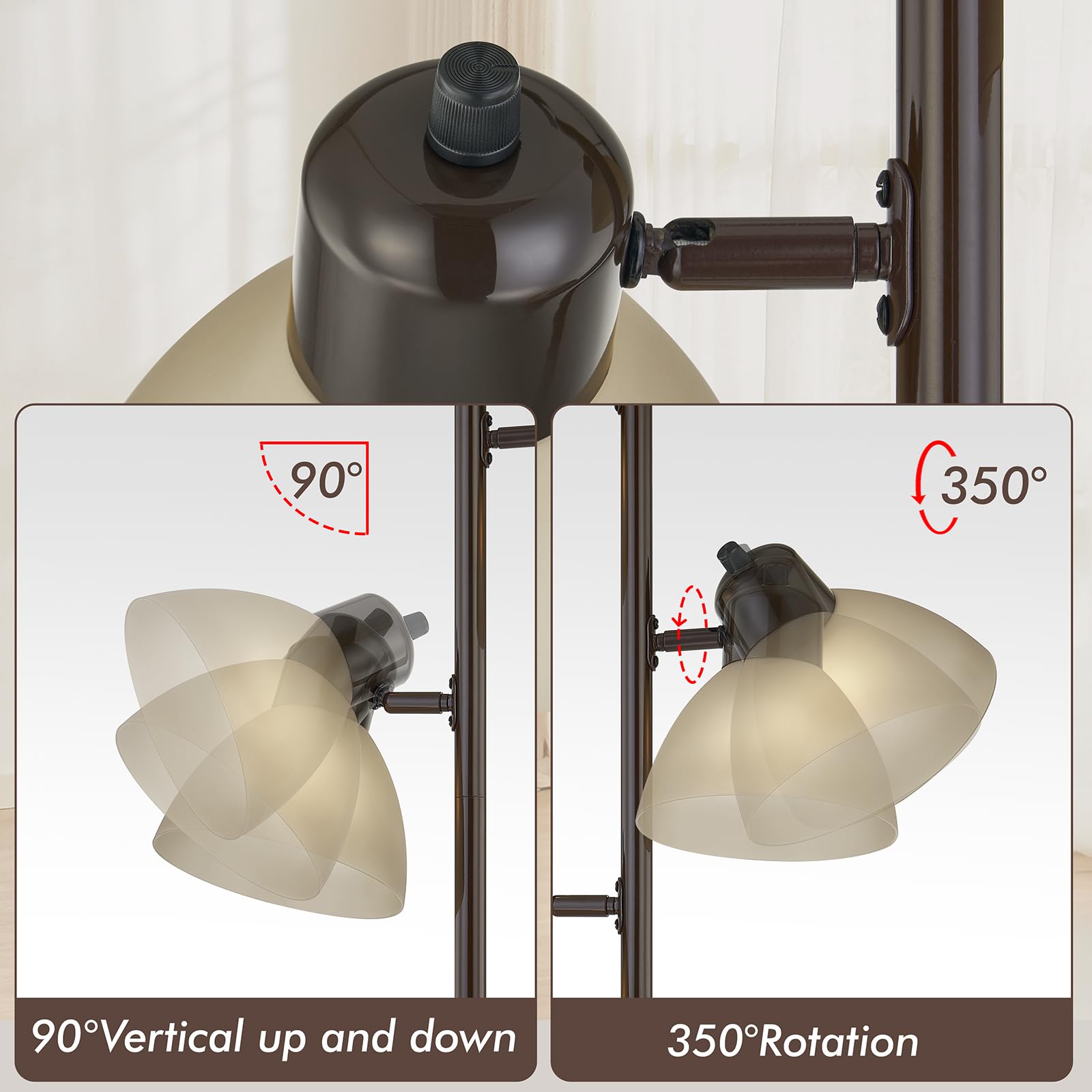 LTGSRC Modern Tree Floor Lamp's rotating heads direct light for reading.