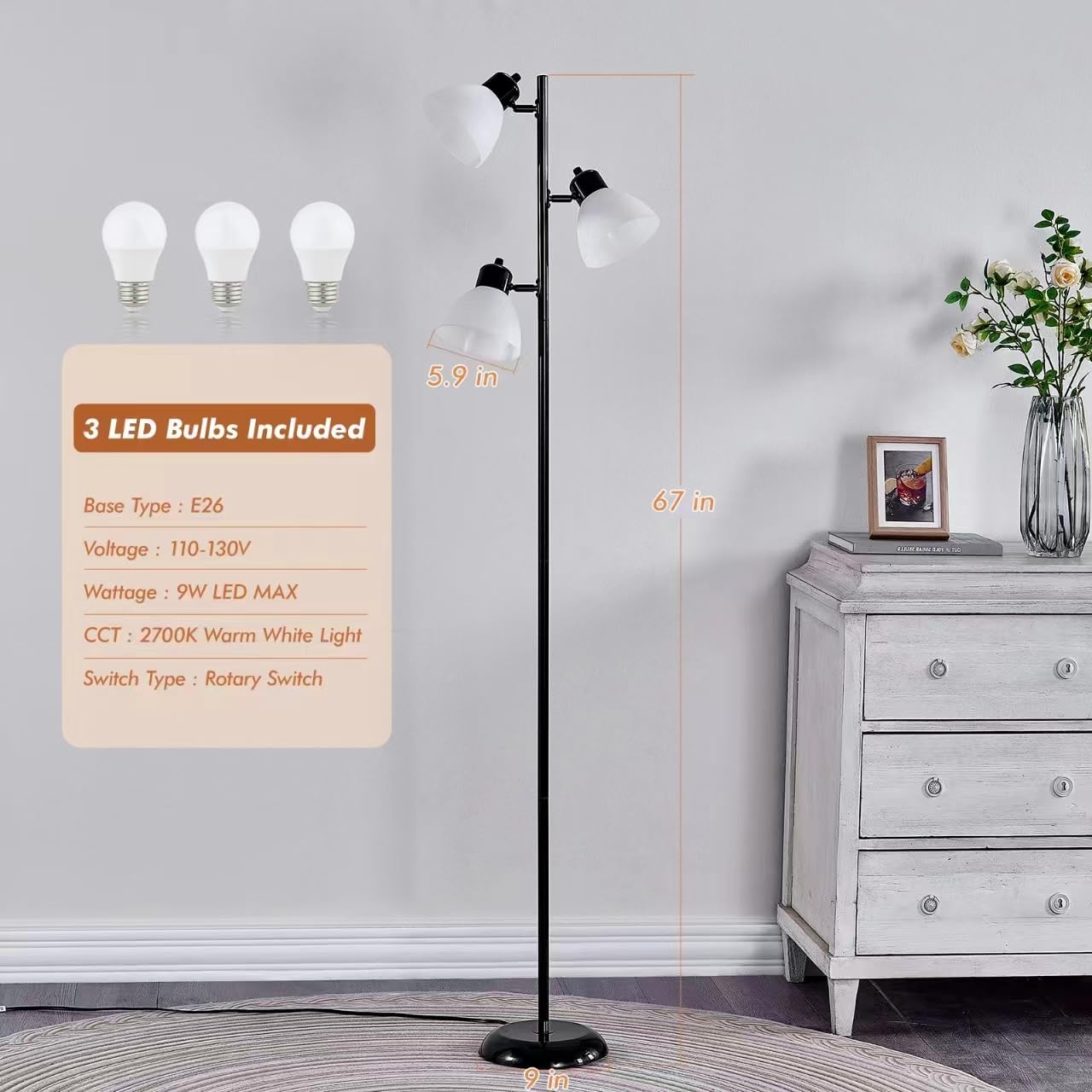 LTGSRC Tree Floor Lamp stands 67 inches tall for dramatic room lighting.